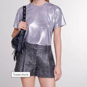 Maje - Silver Tweed Shorts - Size 42, L-XL